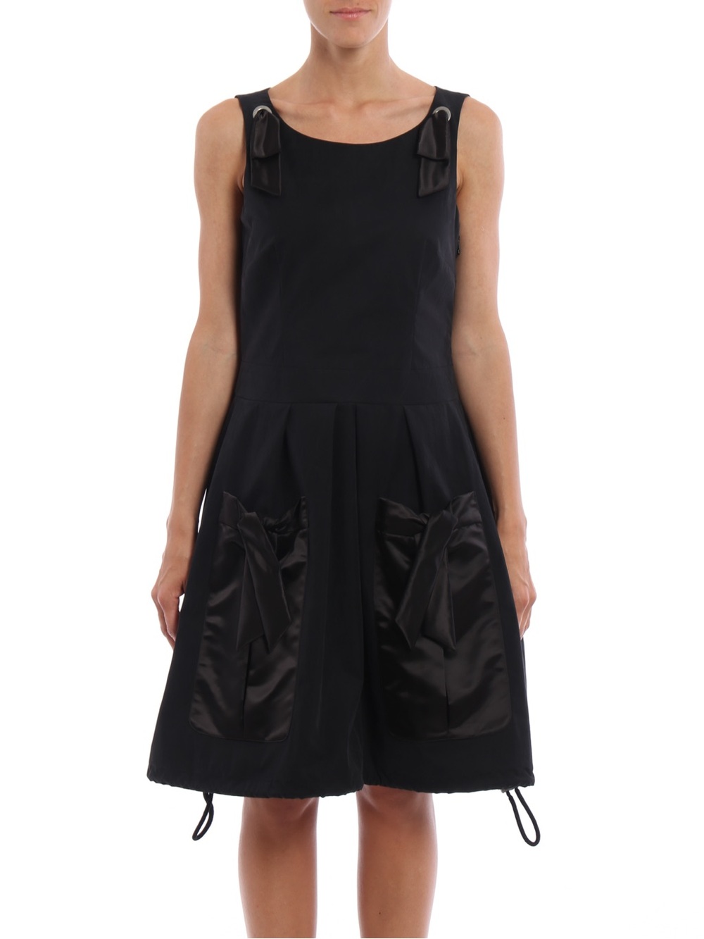Moschino Black Sleeveless Midi Dress with Satin Pocket Bows
